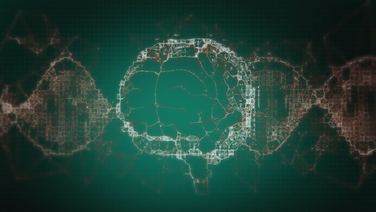 녹색 배경 위에서 인간의 뇌와 dna 줄무의 애니메이션