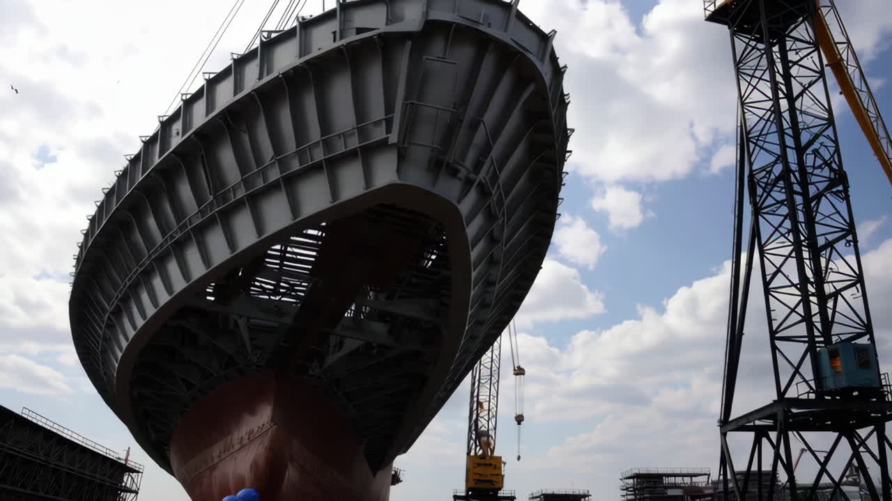 Ship Under Construction in a Dry Dock