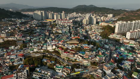 aerial view of tongyeong, south korea, a coastal city located in gyeongsang province in the fall