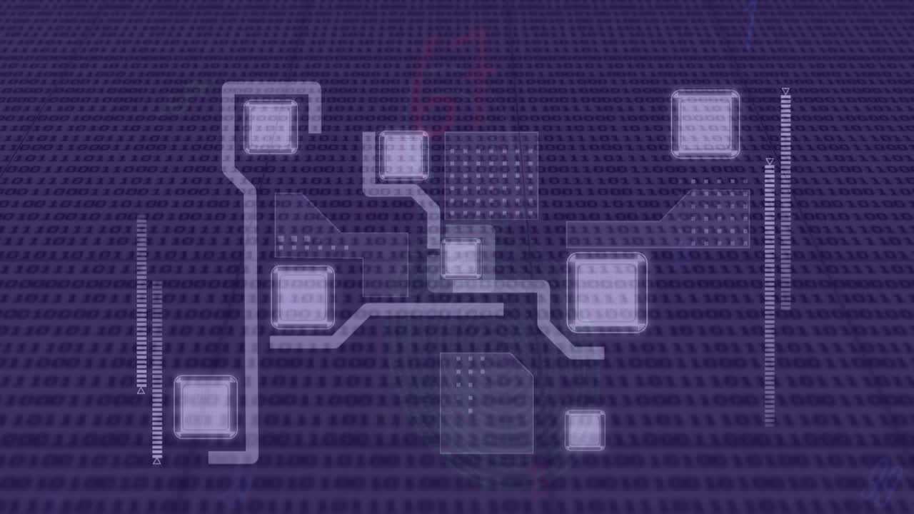 animation des netzwerks von verbindungen und binärkodierung auf lila bildschirm