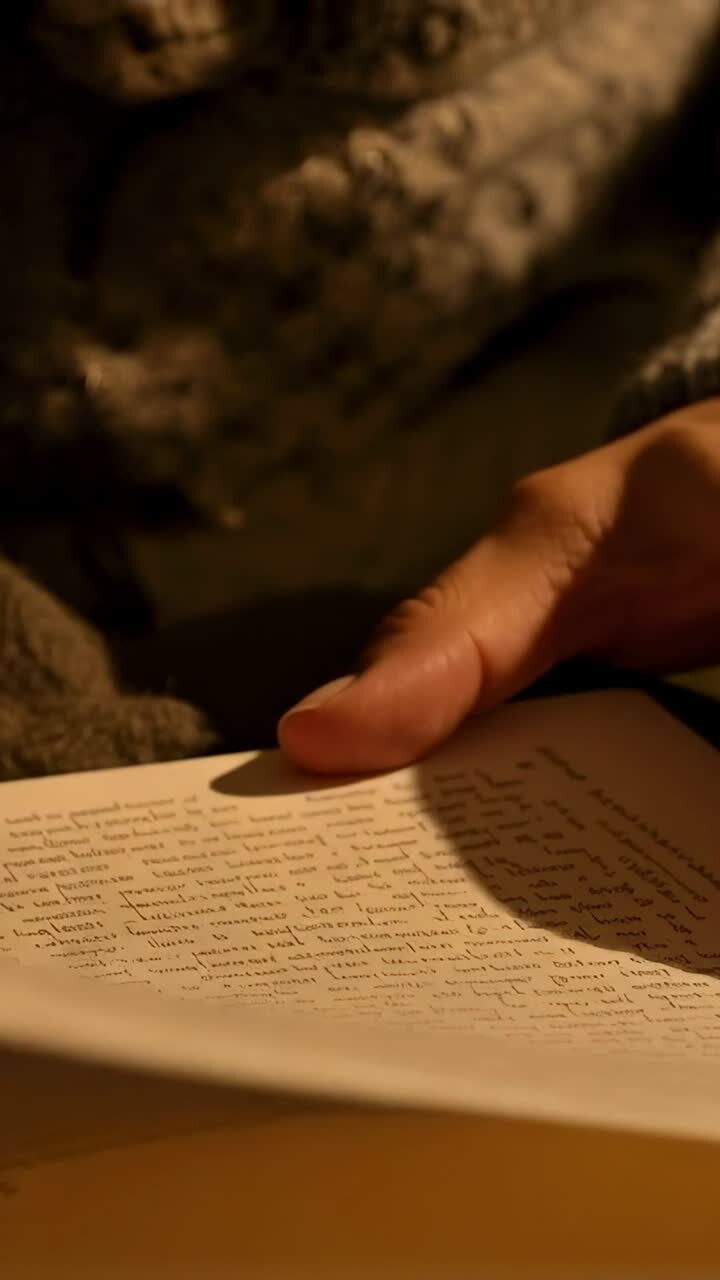 Vertical video: Reader hands tracing along text lifting page flipping to find passage for editors