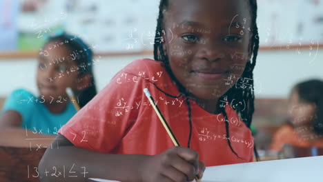 mathematical equations against girl studying