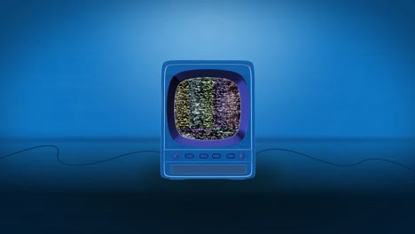 un televisor vintage con fondo verde con ruido, barras de color y animación de bucle estático.