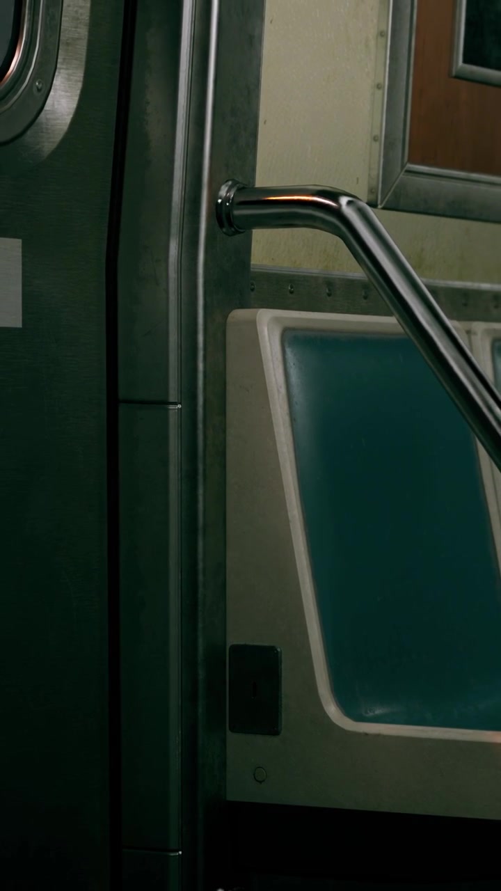 Sedile vuoto della metropolitana in una carrozza del treno a tarda notte.