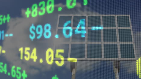 animación del procesamiento de datos financieros a través de paneles solares