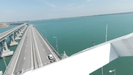 aerial view of a bridge over water