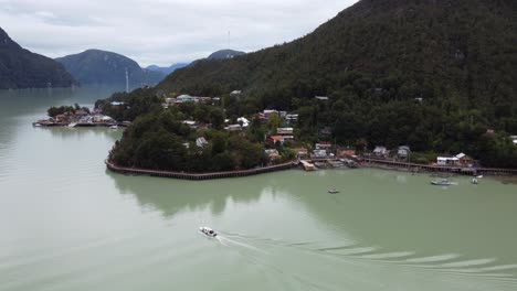 aerial view of caleta tortel, a village without streets in south america