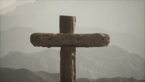 wooden crucifix cross at mountain