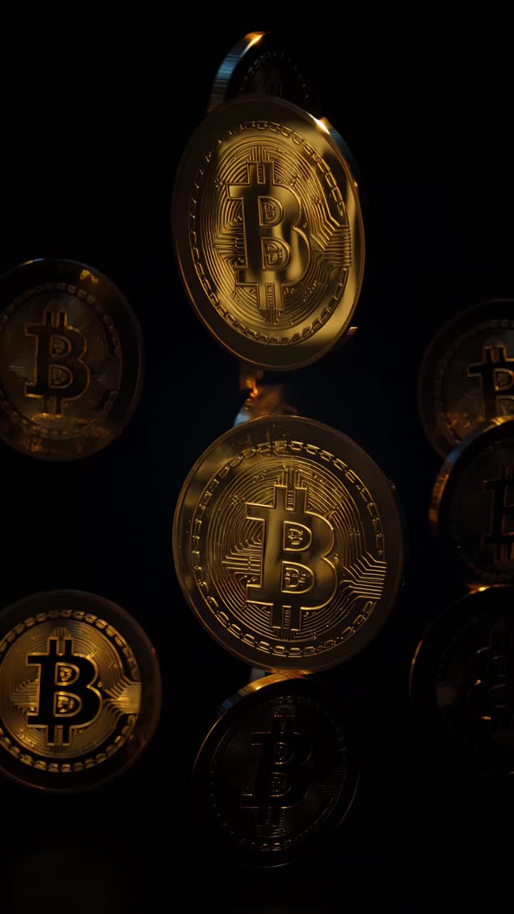Animação de Bitcoin Dourado Girando em Fundo Escuro Cripto Cinematográfico 4K