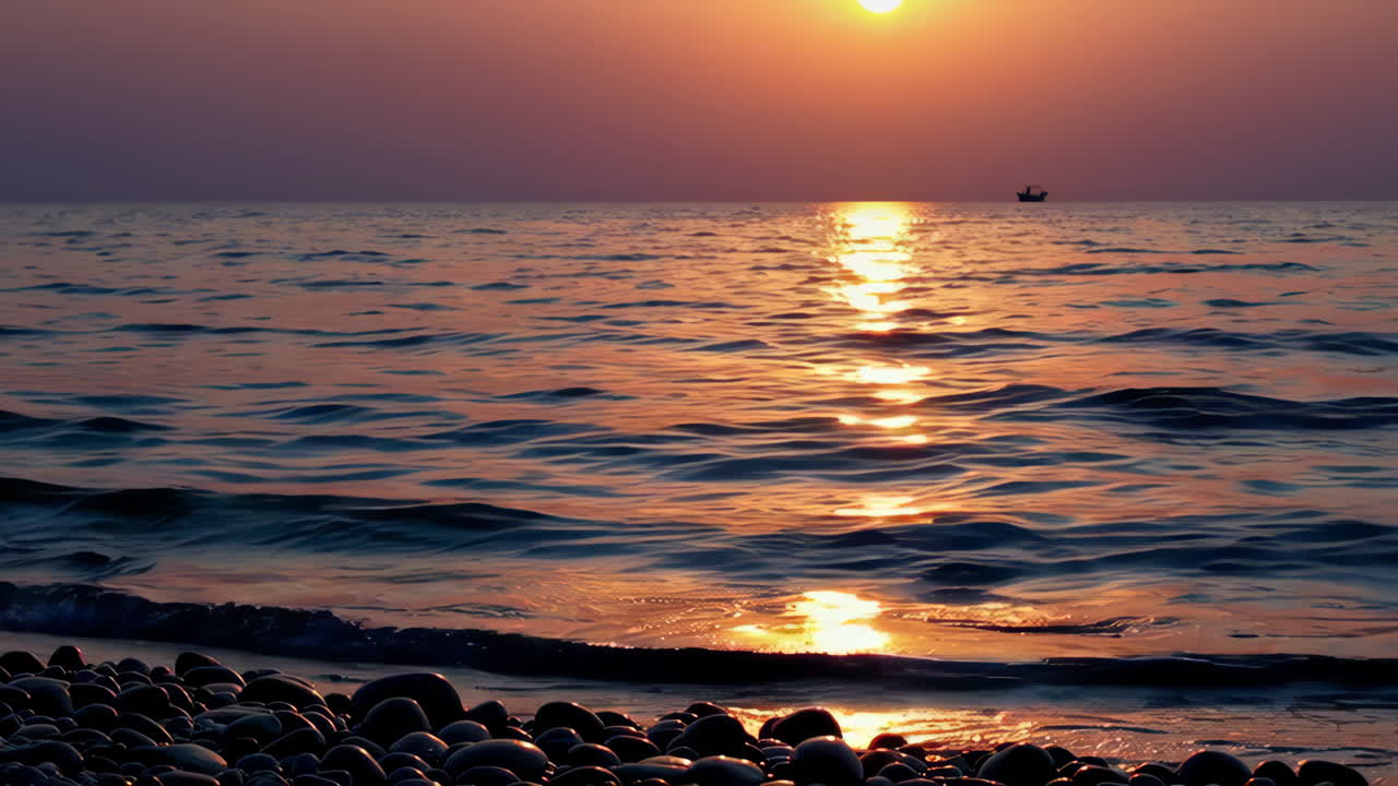 Sunset over the Sea with Reflections on the Water
