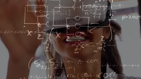 animation of over equations over schoolgirl wearing vr headset