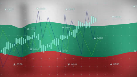 animation of graphs and data processing over flag of bulgaria