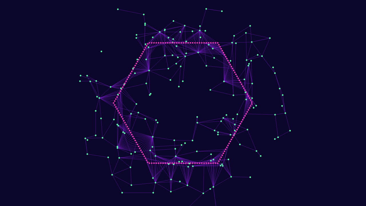 puntos púrpuras de la red hexagonal conectados por líneas verdes