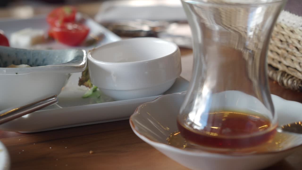 Breakfast Table with Tea and Dishes
