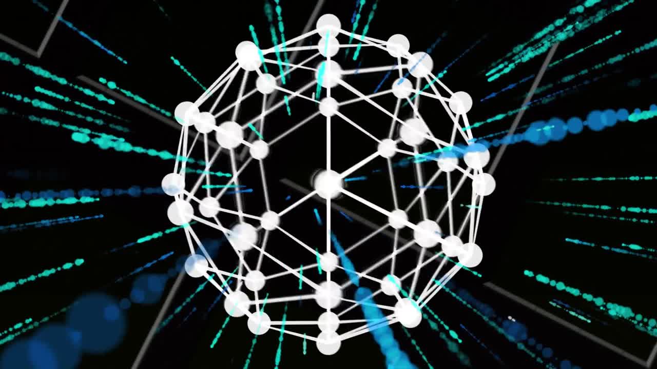 animación del procesamiento de datos y globo sobre fondo negro