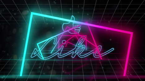 animation of like text and icon over neon shapes moving