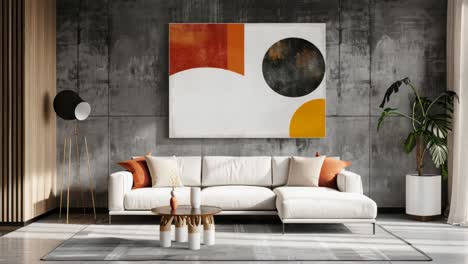 modern living room with geometric art