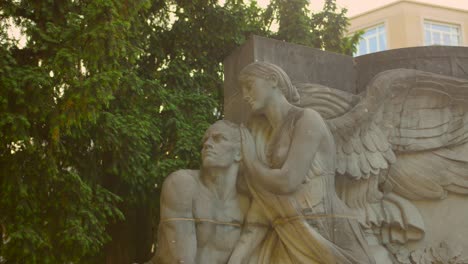 a grand closeup view of the monument gesneuvelden in brussels, belgium