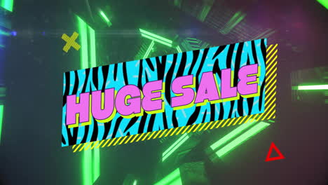 Neon lights with huge sale text on zebra pattern background, creating animation