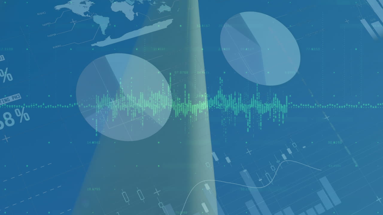 파란색 배경에 대한 통계 및 데이터 처리 애니메이션