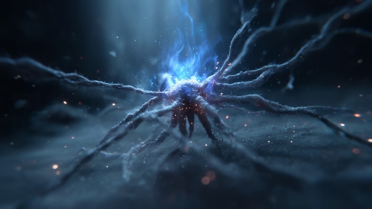 A mesmerizing depiction of an ethereal energy source emerging from the depths, showcasing intricate tendrils and luminous sparks dancing in a mystical atmosphere