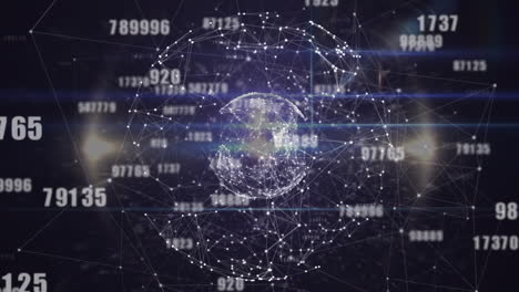 animación del procesamiento de datos sobre el globo sobre fondo negro
