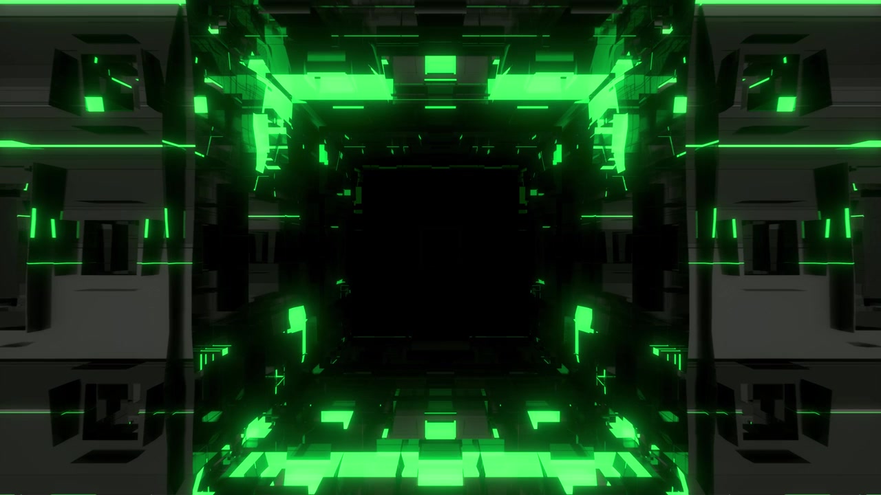 Corridoio Astratto Futuristico con Luci al Neon Verdi Luminose