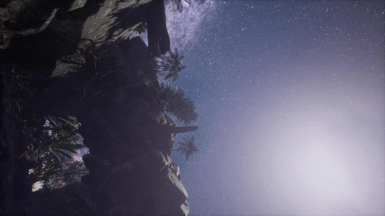 rutas de estrellas de astrofotografía de 4k sobre las paredes del cañón de piedra arenisca