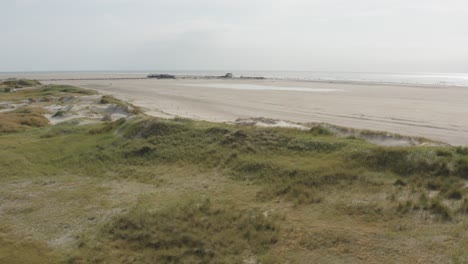 drone cinemático - toma aérea de la playa de naturaleza verde y arenosa de st