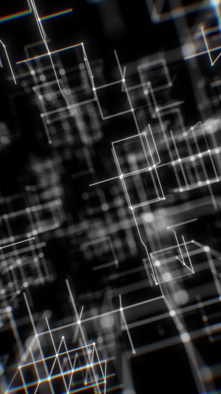 Soft Blurred White Vertical Wireframe Grid in Abstract Digital Space. Looped 3D rendering