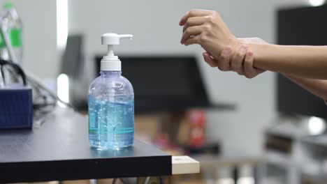 sequence of hand sanitizing from a dispenser