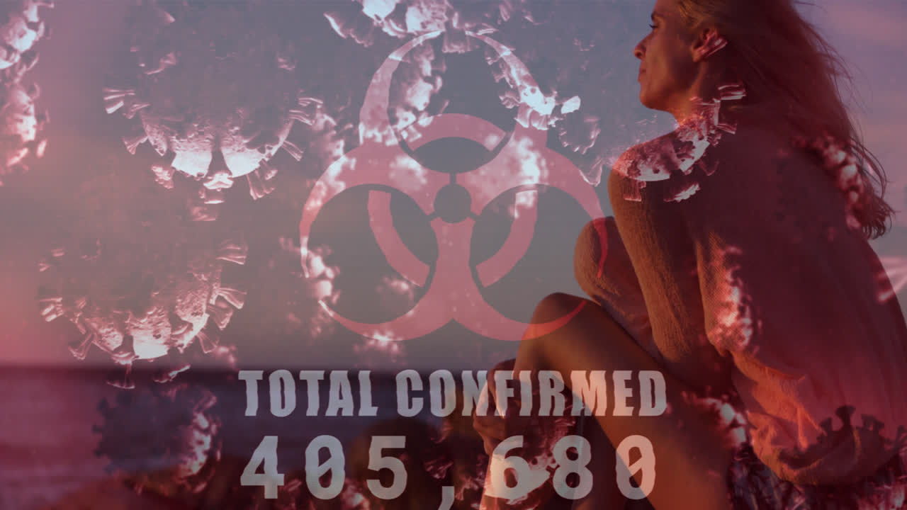 여성에 대한 전체 확인된 숫자와 함께 위험 표지판의 디지털 복합 비디오