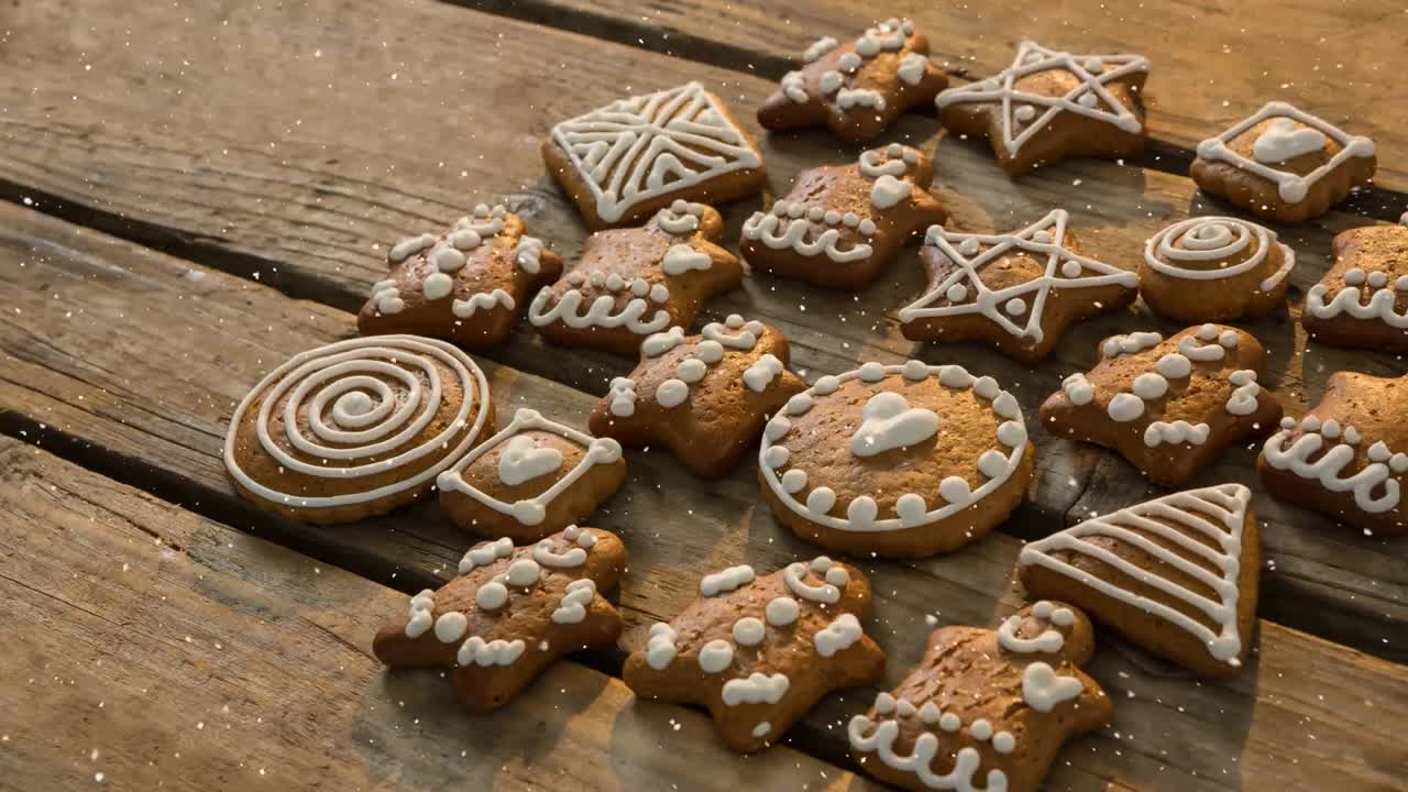 caída de nieve con la decoración de galletas de navidad