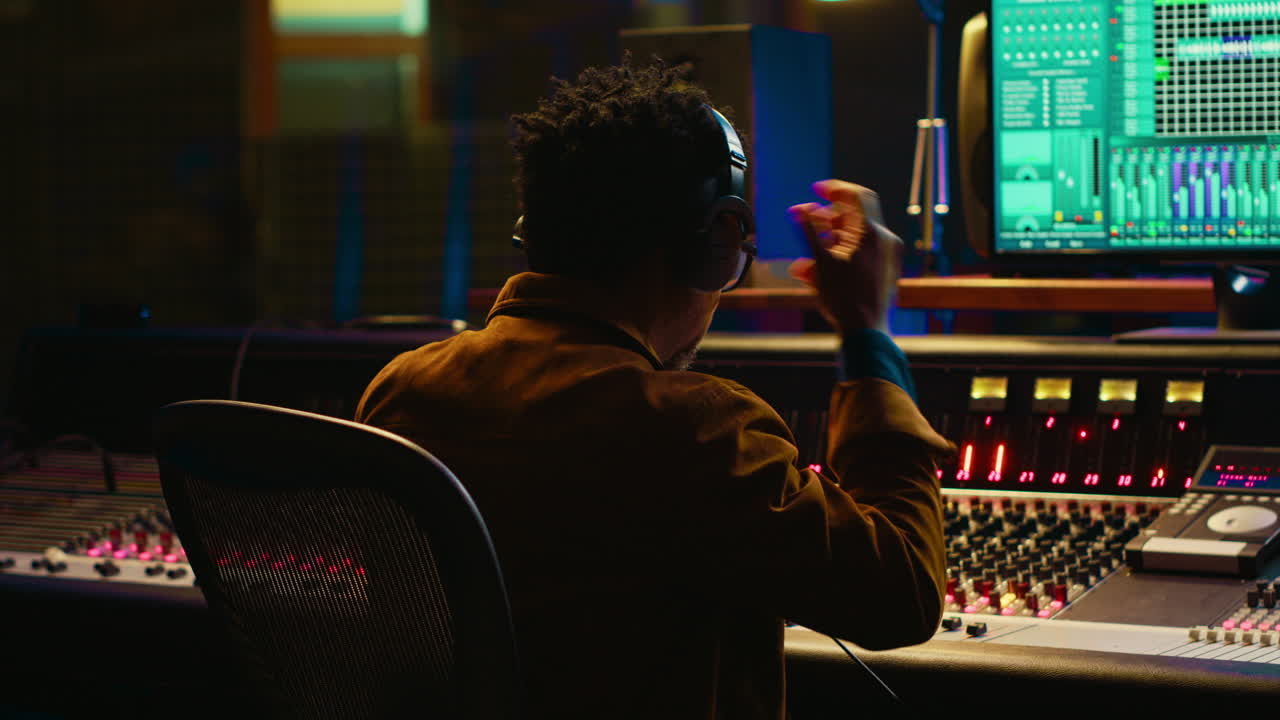 African american sound designer removing tonal imbalances and white noise