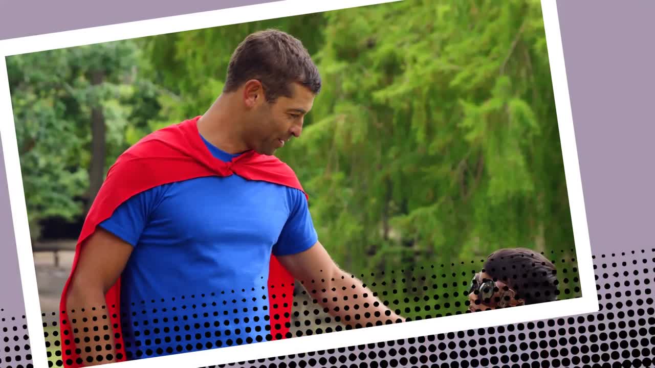 padre e hijo con trajes de superhéroes