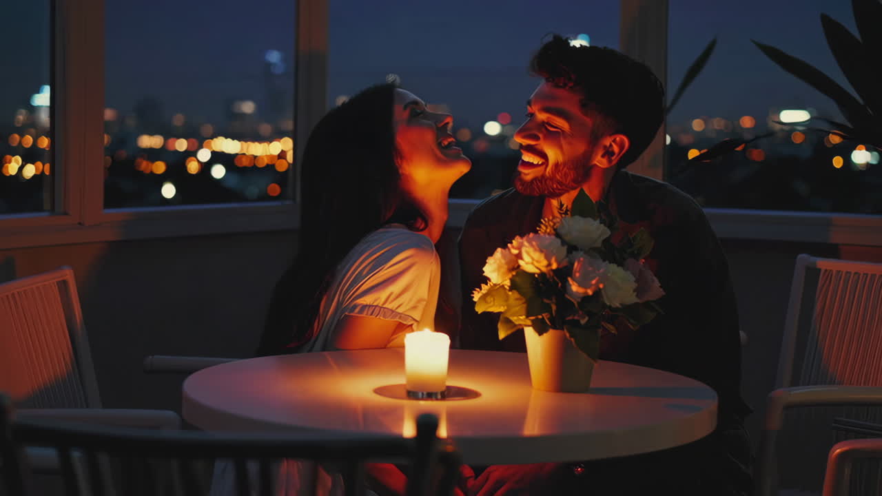 Romantic Couple on a Balcony at Night