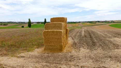 Golden-Square-Hay-Bales-In-The-Field-In-Daytime