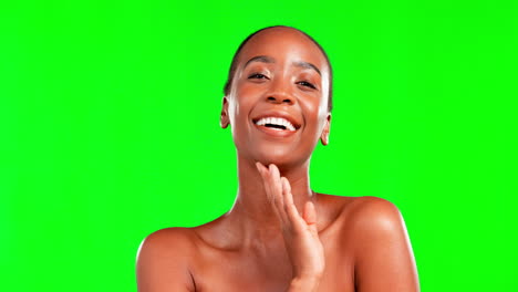 Black-woman,-beauty-and-hand-on-face-on-a-green