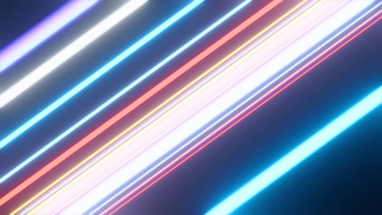 volando a través de las luces eléctricas fluorescentes y rayas de neón ultravioleta