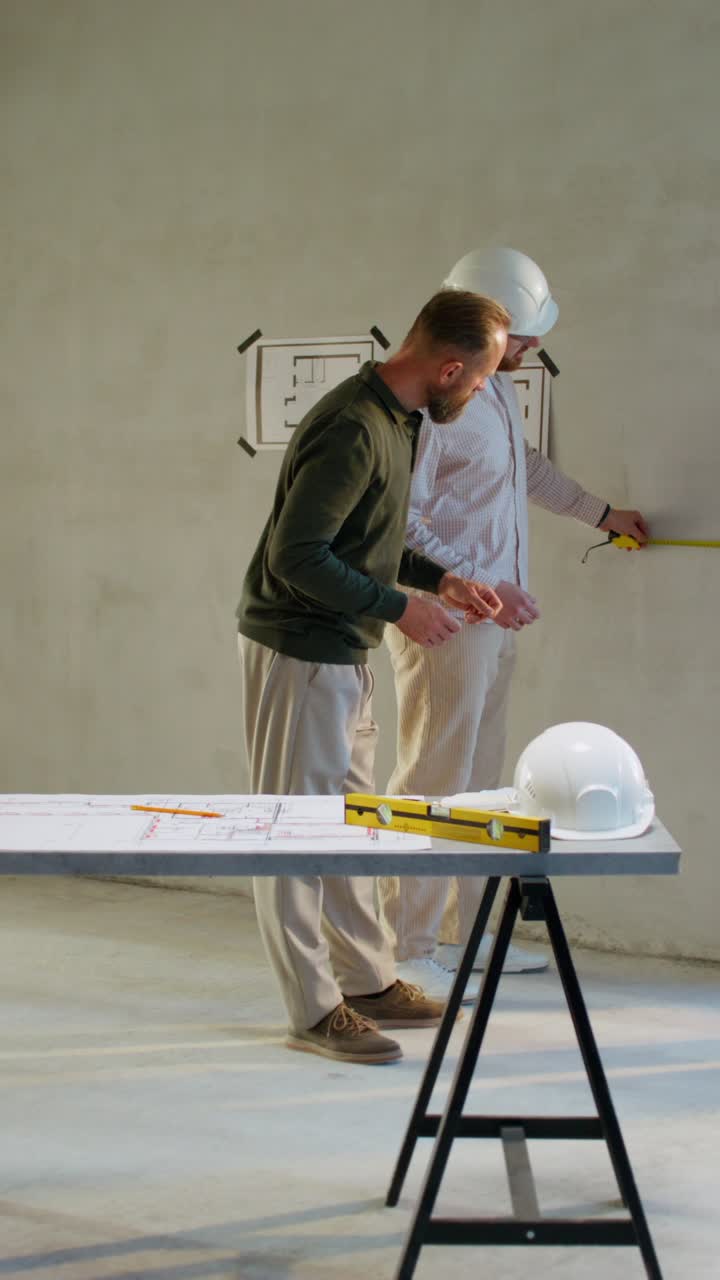 equipo de construcción que revisa los planes