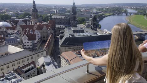 a woman explores a vibrant city capturing its architecture and culture a woman explores a vibrant city with a backpack admiring grand architecture and notable statues engaging with cultural landmarks in her adventure