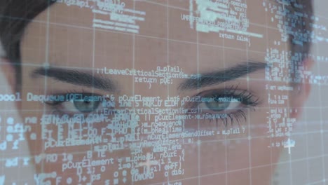 Data-processing-over-grid-network-against-close-up-of-female-eyes