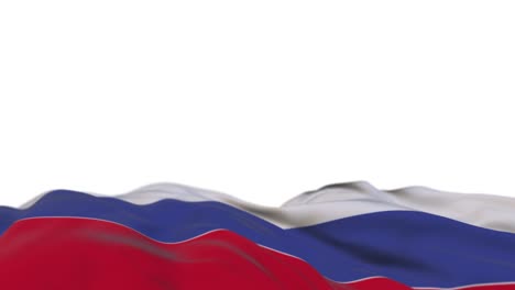 russia fabric flag waving on the wind loop. russian embroidery stitched cloth banner swaying on the breeze. half-filled white background. place for text. 20 seconds loop.