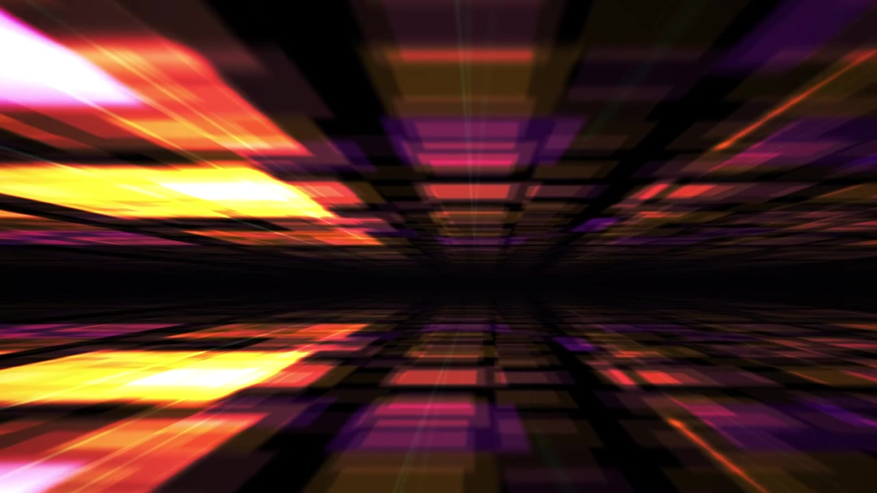 Abstract Digital Grid Tunnel with Glowing Pink and Orange Lights