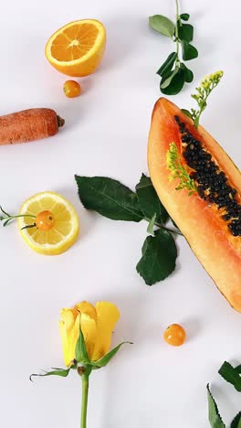fresh papaya and fruit arrangement