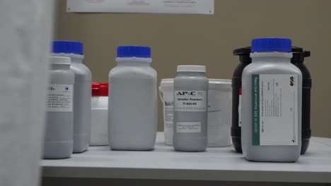 chemical containers in a laboratory setting