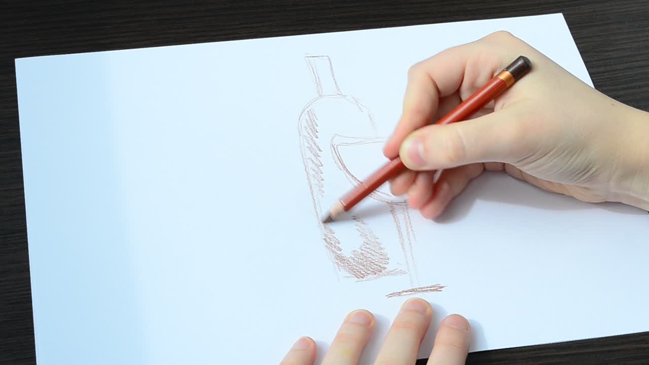 We draw a glass with a bottle. We draw picture
