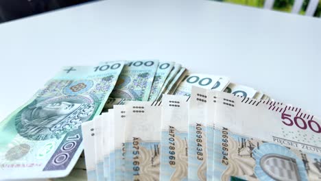 view of polsih money on table, 500 and 100 pln