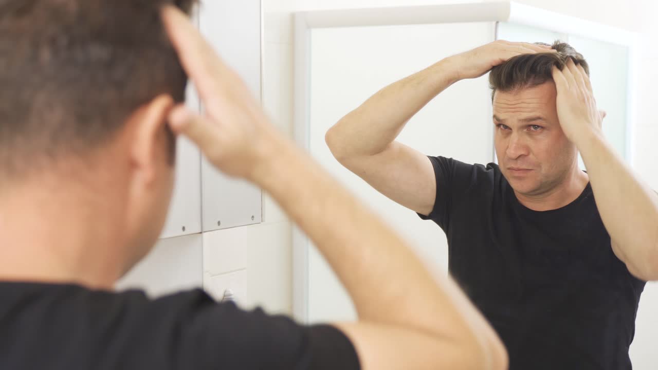 거울에 자신을 바라보는 사람은 머리카락을 곧게 합니다.