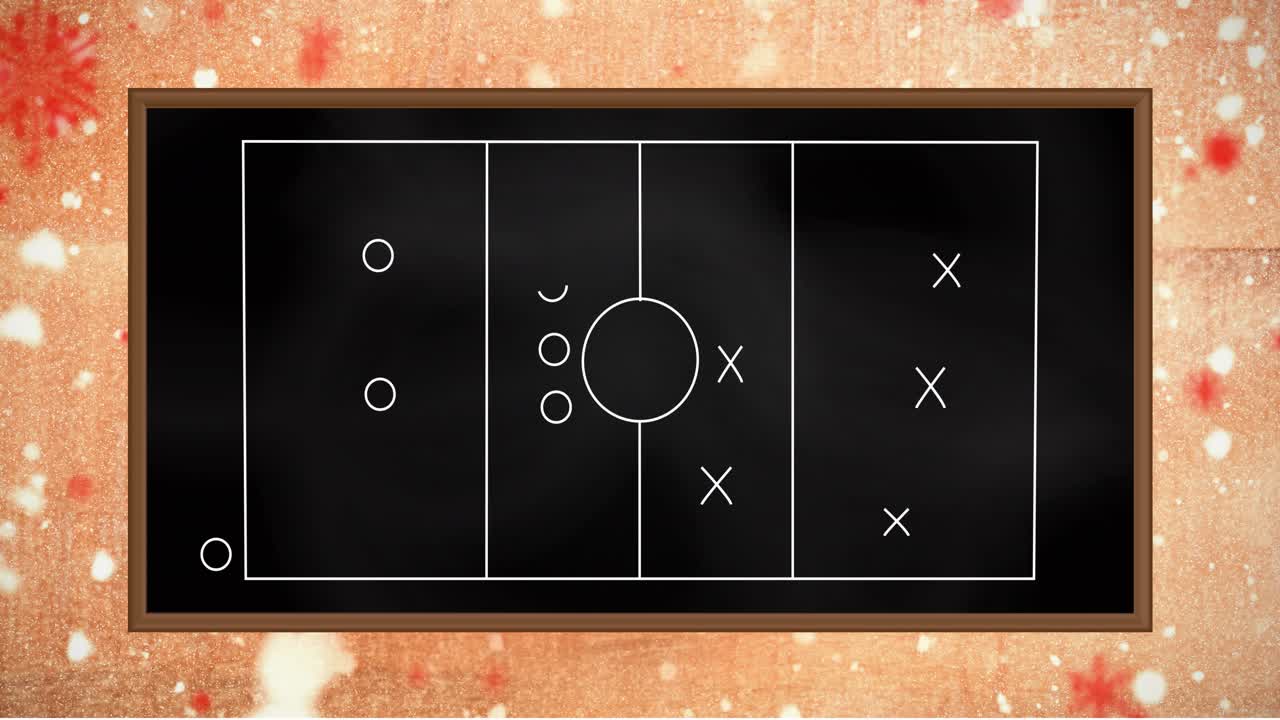 Animasjon av spillplan på svart tavle over oransje bakgrunn